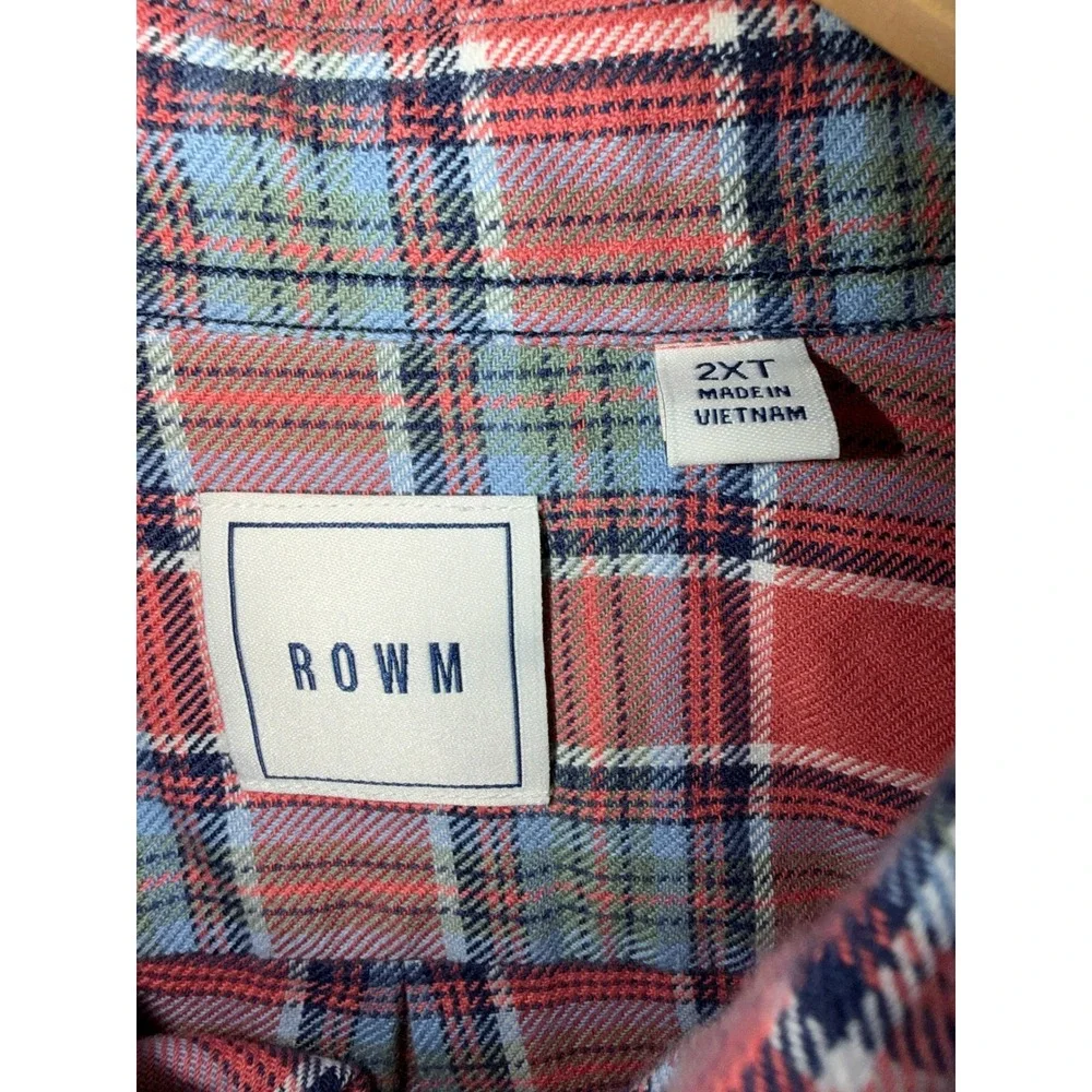 ROWM Mens 2XT Plaid Button Down Shirt Red Blue Cotton Long Sleeve Tall